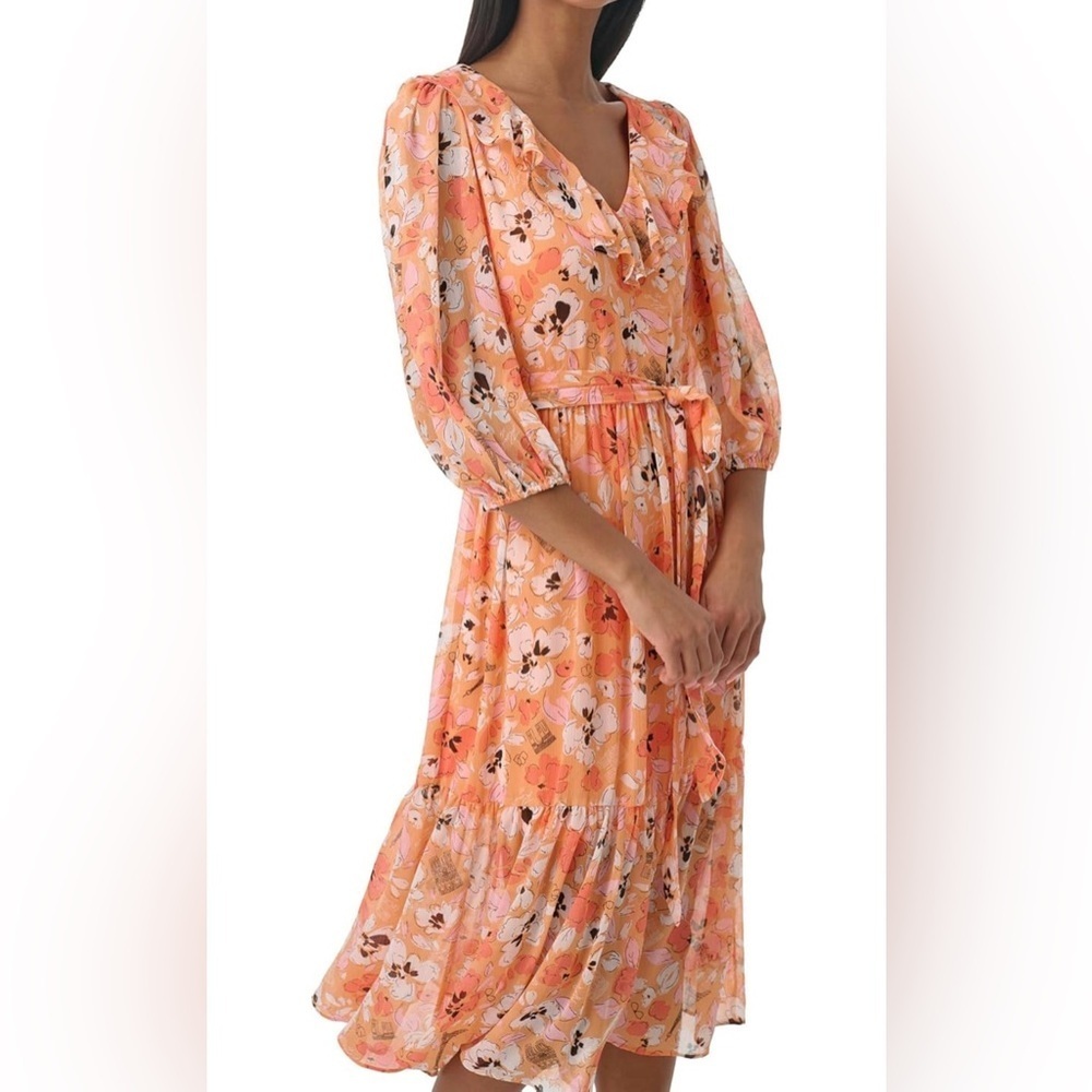 Karl Lagerfeld Paris Floral Chiffon V-Neck Midi Dress Size 2 NWOT